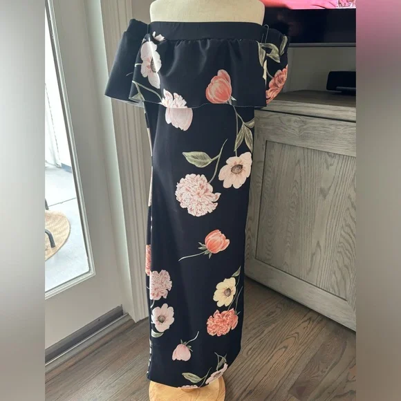 Missguided | Dresses | Missguided Black Floral Off The Shoulder Dress |  Poshmark